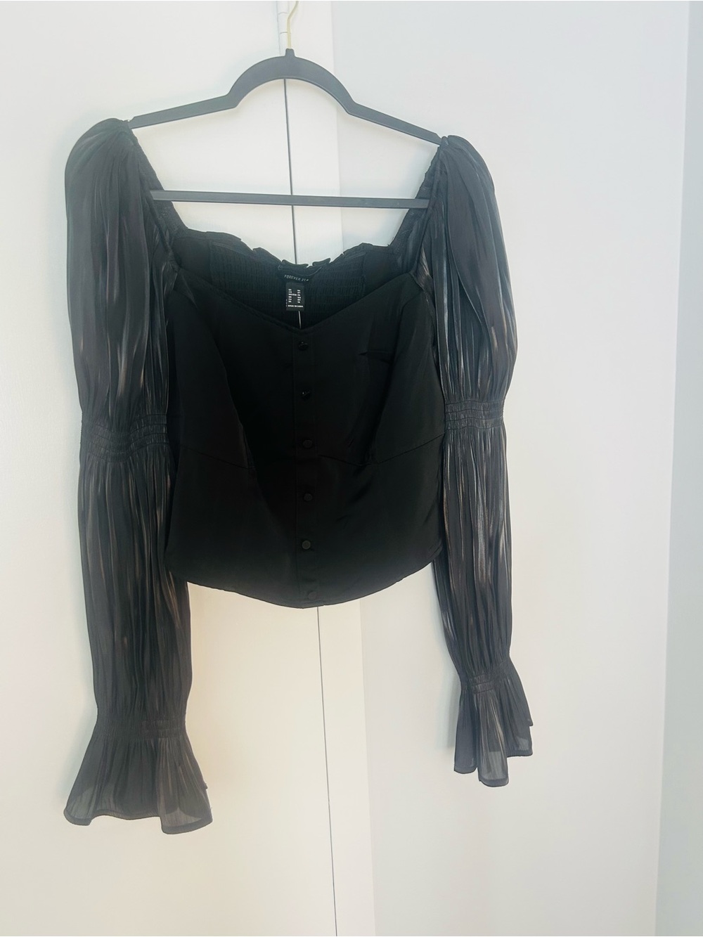Forever21 Women’s Sheer Puff-Sleeve Black Blouse Size 0X
